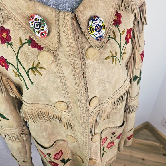 Vintage 70's Handcrafted Embroidered & Beaded Deerskin Jacket - Picture 10 of 16